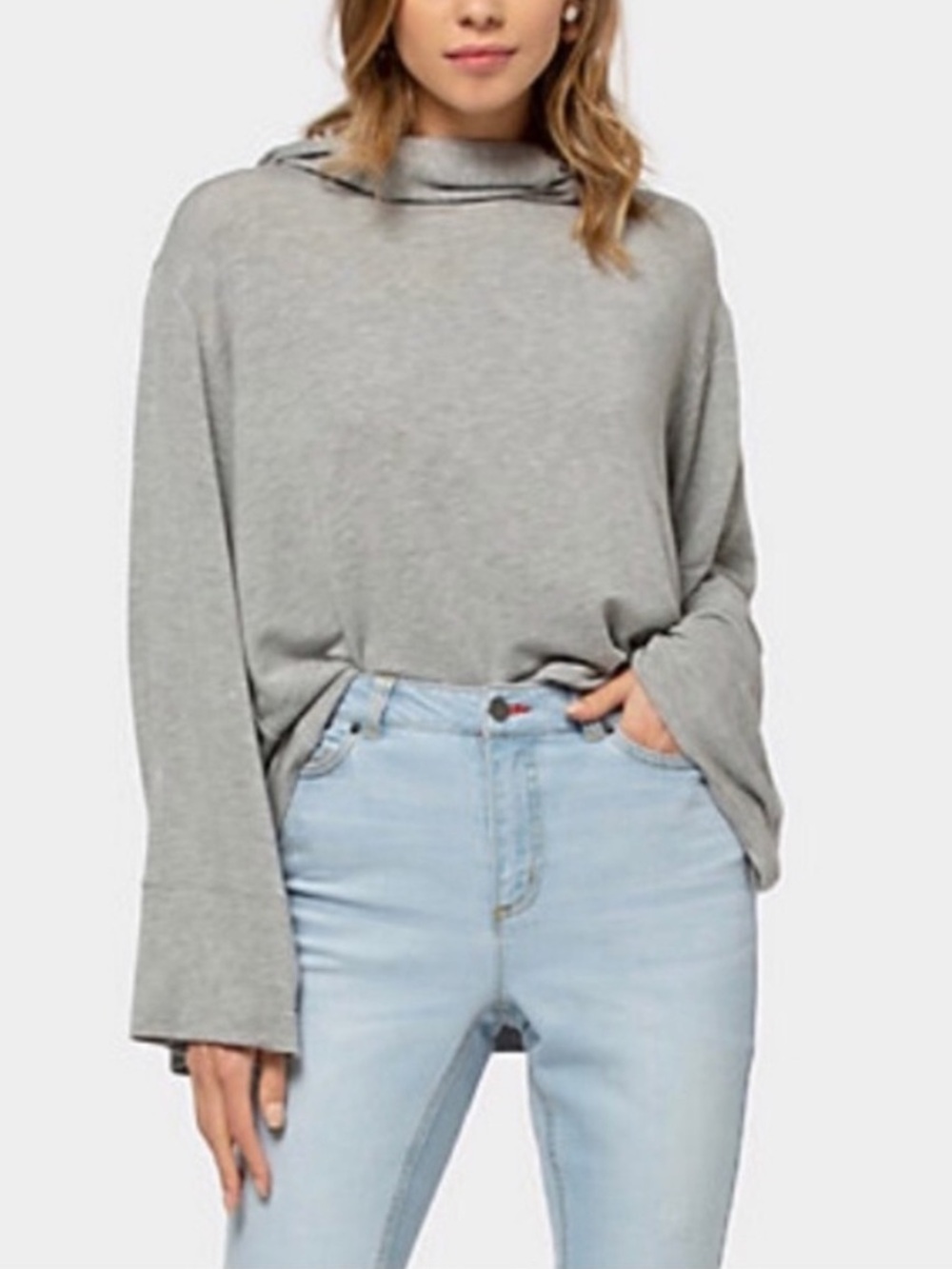 Peace Love World QVC Grey Relaxed Flowy Hooded Lightweight Pullover Top Size XL